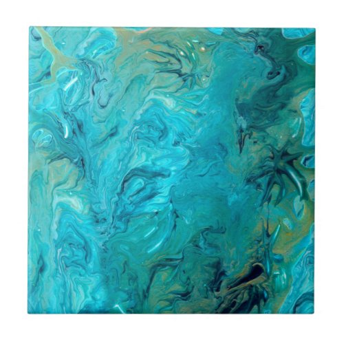 Abstract emerald fluid art faux marble  ceramic tile