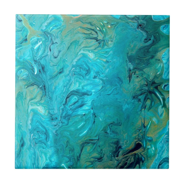 Abstract emerald fluid art faux marble  ceramic tile (Front)