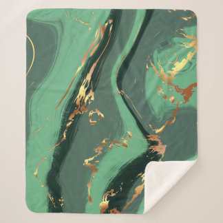 Abstract Emerald & Gold Leaf Pattern Sherpa Blanket