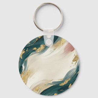 Abstract Emerald & Gold Marble Design Keychain