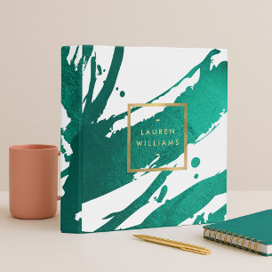 Abstract Emerald Green Brushstrokes 3 Ring Binder
