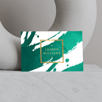 Abstract Emerald Green Brushstrokes Business Card by 1201am at Zazzle