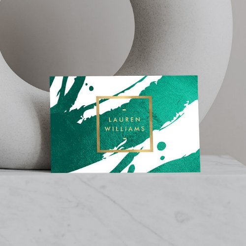 Abstract Emerald Green Brushstrokes Business Card