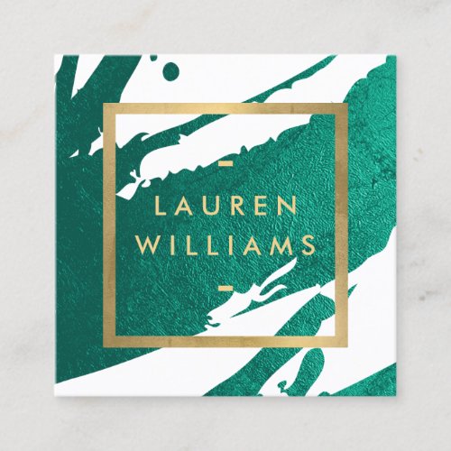 Abstract Emerald Green Brushstrokes Square Business Card