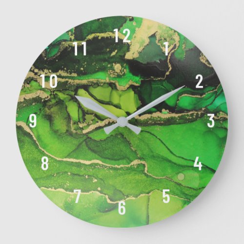 Abstract Emerald Green Gold Art Large Clock