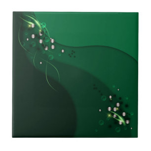 Abstract Emerald Green Layout and Gold Ornaments Ceramic Tile