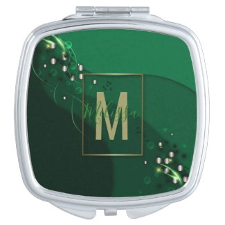 Abstract Emerald Green Layout and Gold Ornaments  Compact Mirror