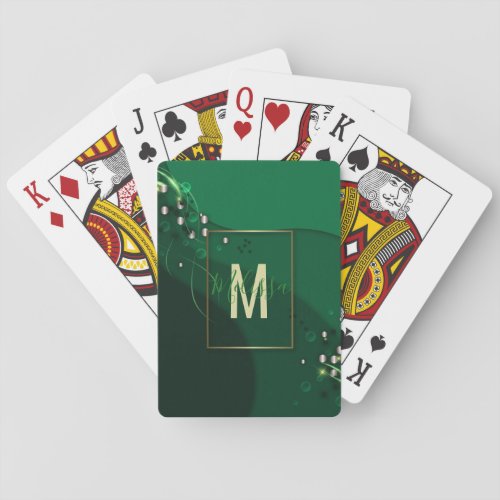 Abstract Emerald Green Layout and Gold Ornaments Playing Cards