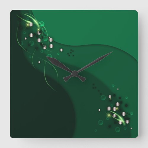 Abstract Emerald Green Layout and Gold Ornaments Square Wall Clock