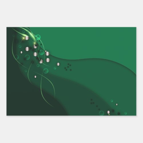 Abstract Emerald Green Layout and Gold Ornaments Wrapping Paper Sheets