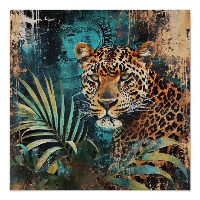Abstract Emerald Jungle Cat  Landscape Poster (Front)