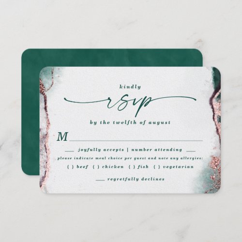 Abstract Emerald Wedding Meal Choice RSVP Card