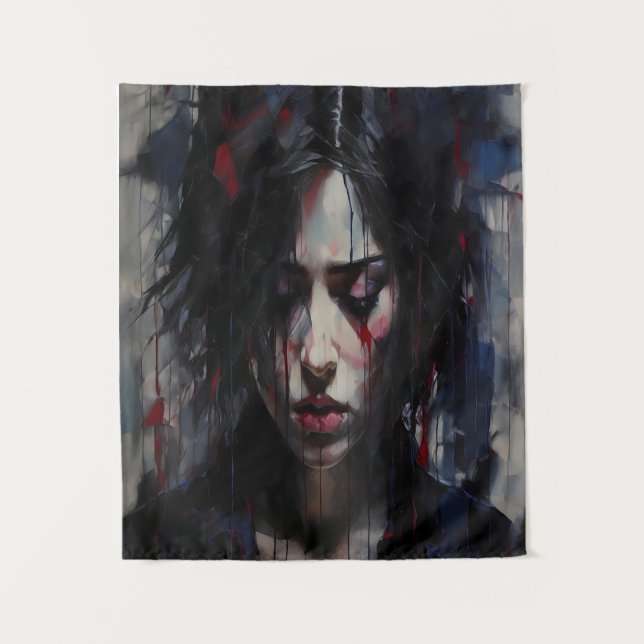 Abstract Emotional Portrait Contemporary Art Tapestry (Front)