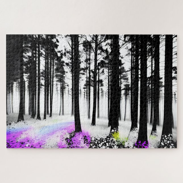 Abstract Enigmatic Black and White Forest Bloom Jigsaw Puzzle (Horizontal)