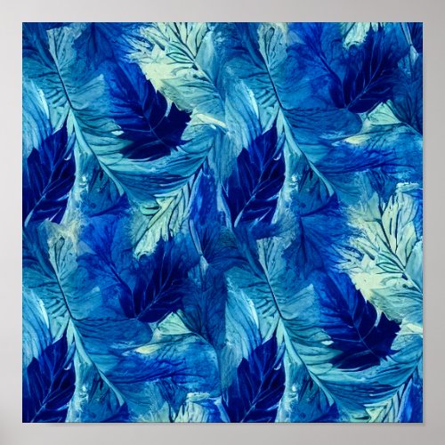 Abstract esthetic watercolor navy blue foliage poster