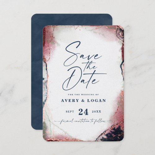 Abstract Ethereal Burgundy  Navy Blue Wedding Save The Date