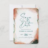 Abstract Ethereal Dark Teal & Copper Fall Wedding Save The Date (Front)