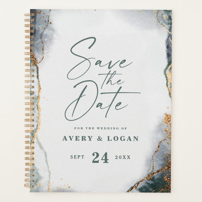Abstract Ethereal Eucalyptus Green Wedding Plans Planner (Front)