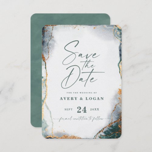 Abstract Ethereal Eucalyptus Green Wedding Save The Date