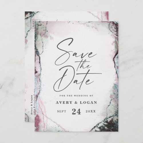 Abstract Ethereal Lavender Wedding Save The Date Announcement Postcard