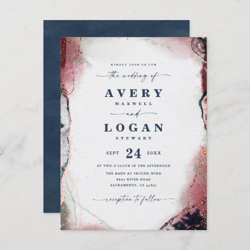 Abstract Ethereal Navy Burgundy Wedding Invitation