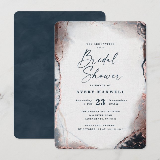 Abstract Ethereal Navy & Rose Gold Bridal Shower Invitation (Front/Back)