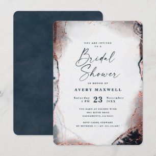Abstract Ethereal Navy & Rose Gold Bridal Shower Invitation