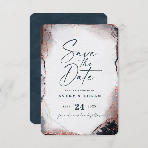 Abstract Ethereal Navy  Rose Gold Wedding Save The Date