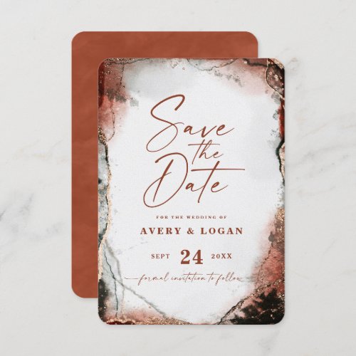 Abstract Ethereal Rustic Autumn Orange Wedding Save The Date
