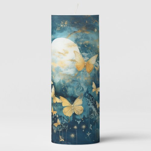 Abstract Ethereal Teal Butterfly Nature Design  Pillar Candle