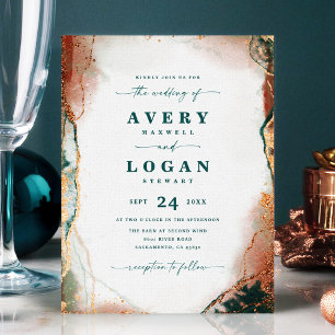 Abstract Ethereal Teal & Copper Wedding Invitation