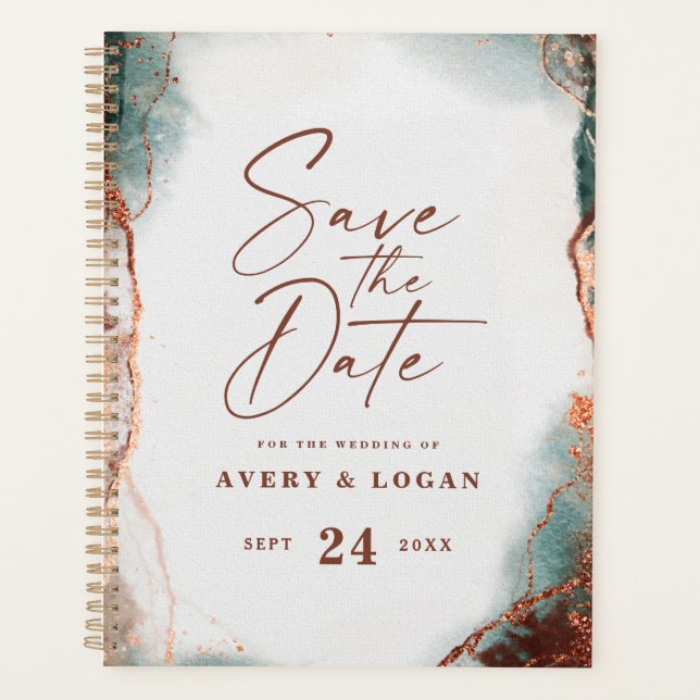 Abstract Ethereal Terra Cotta Wedding Plans Planner (Front)