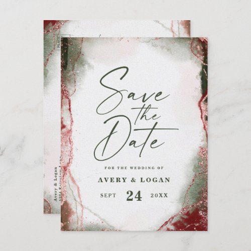 Abstract Ethereal Terra Rosa Wedding Save The Date Announcement Postcard