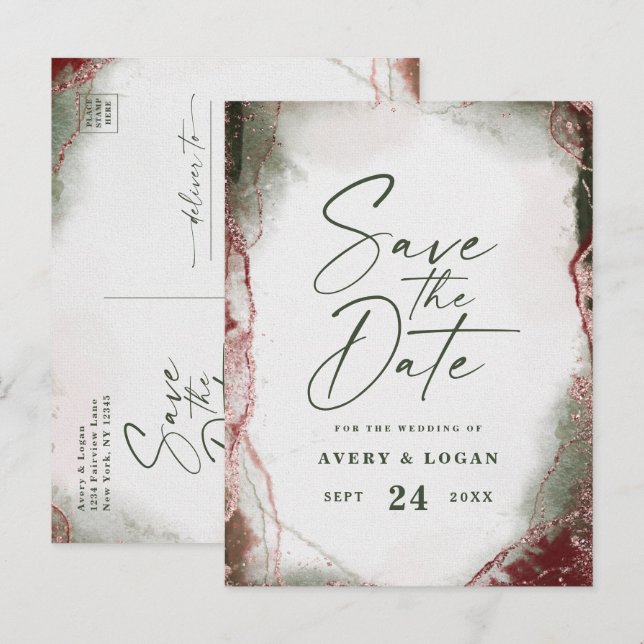 Abstract Ethereal Terra Rosa Wedding Save The Date Announcement Postcard (Front/Back)