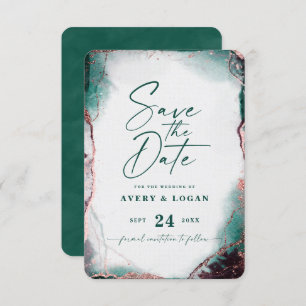 Abstract Ethereal Watercolor Emerald Wedding Save The Date