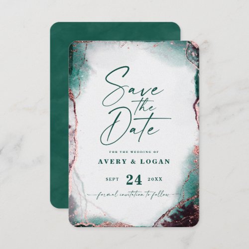 Abstract Ethereal Watercolor Emerald Wedding Save The Date