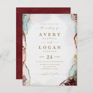 Abstract Ethereal Wine & Gold Wedding Invitation