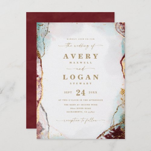 Abstract Ethereal Wine  Gold Wedding Invitation