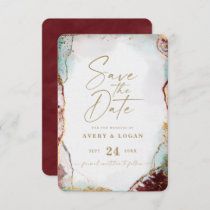 Abstract Ethereal Wine Red & Gold Winter Wedding Save The Date