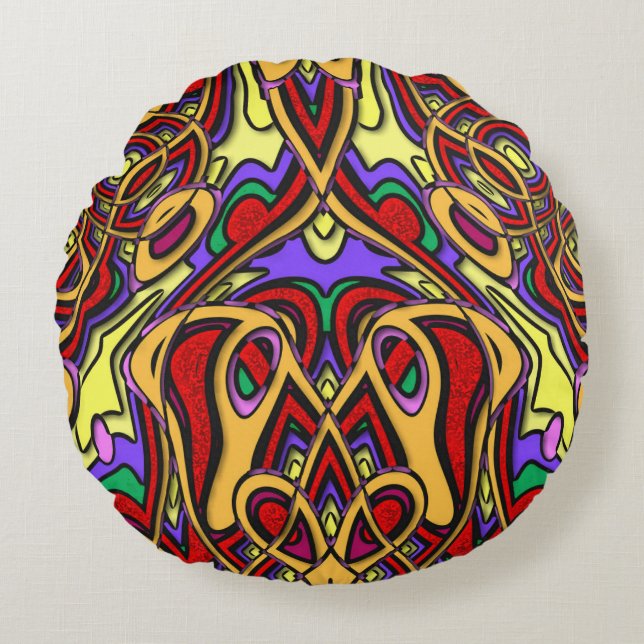 Abstract ethnic colorful round pillow (Front)