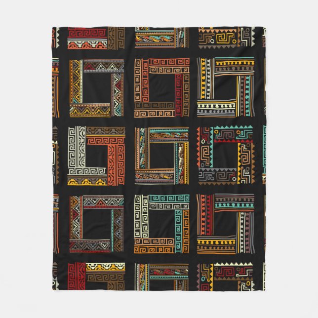 Abstract ethnic frames, seamless pattern fleece blanket (Front)