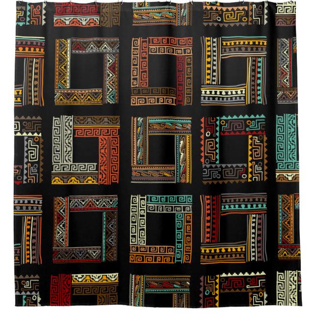 Abstract ethnic frames, seamless pattern shower curtain (Front)