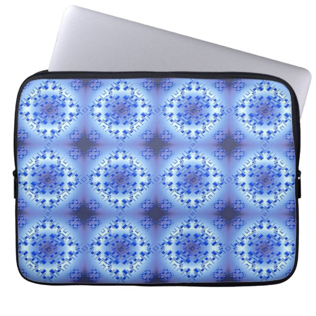 Abstract ethnic geometric blue pattern laptop sleeve (Front)