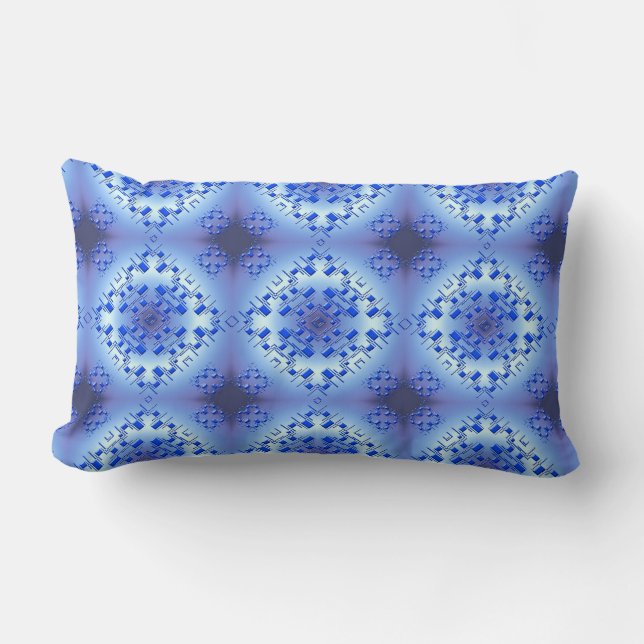 Abstract ethnic geometric blue pattern lumbar pillow (Front)