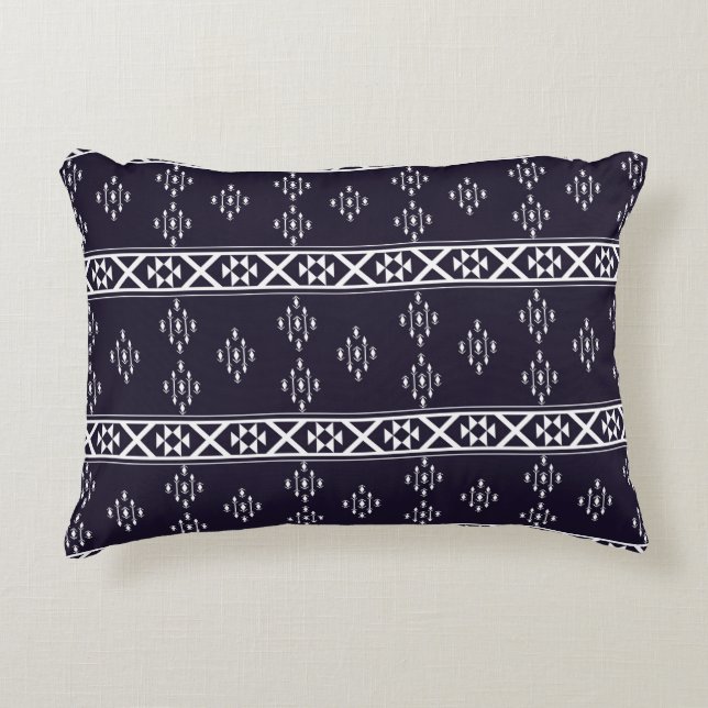 Abstract ethnic geometric pattern design Blue back Accent Pillow (Front)