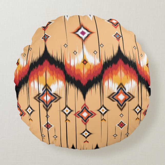 Abstract ethnic geometric pattern design, Ikat geo Round Pillow (Front)