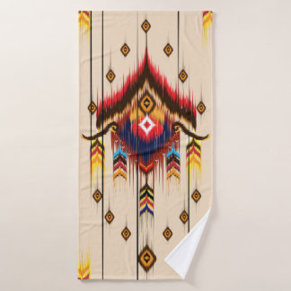 Abstract ethnic geometric pattern, Ikat geometric Bath Towel