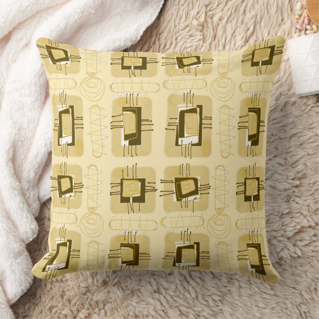 Abstract Ethnic Matrix - Beige Brown Throw Pillow (Blanket)