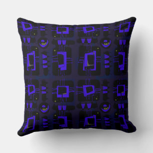 Abstract Ethnic Matrix - Black Indigo Blue Green Throw Pillow