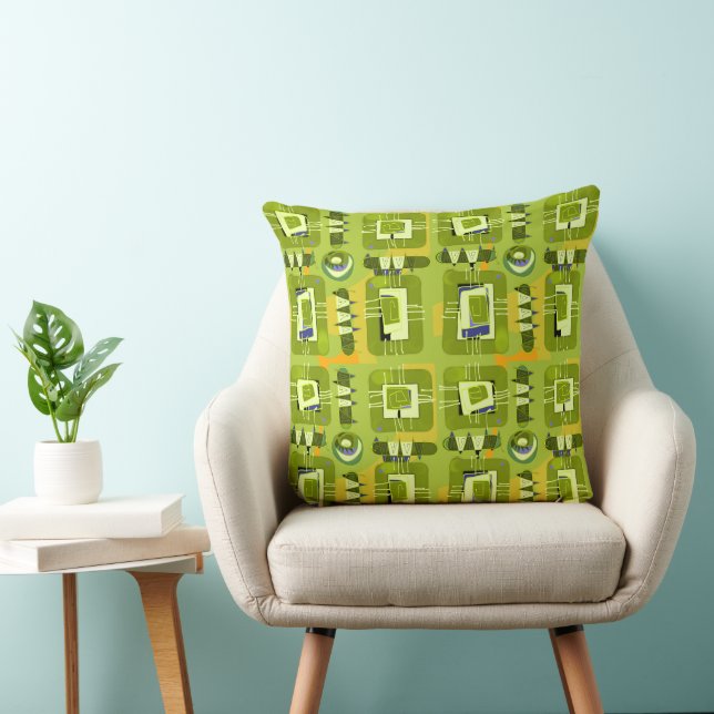 Abstract Ethnic Matrix - Lime Green Orange Throw Pillow (Chair)